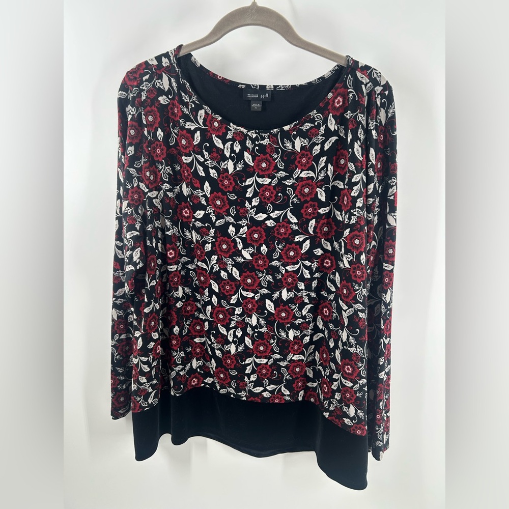 J Jill Floral Scoop Neck Long Sleeve Top - Black & Burgundy Size XL